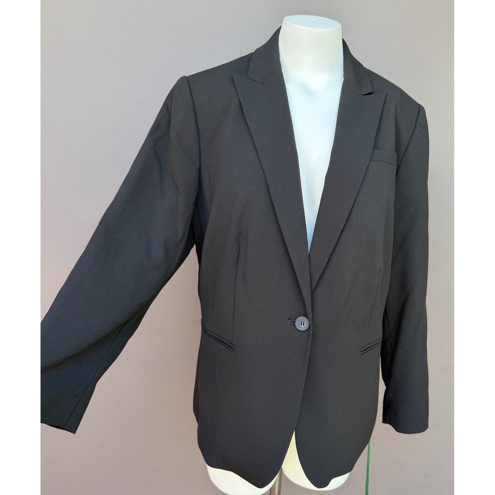 Calvin Klein Blazer 16WP Black One Button Career Suit Jacket Petite Professional